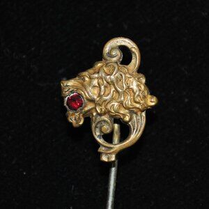 Antique Repousse Lion with Red Glass Stone Stick / Tie Pin